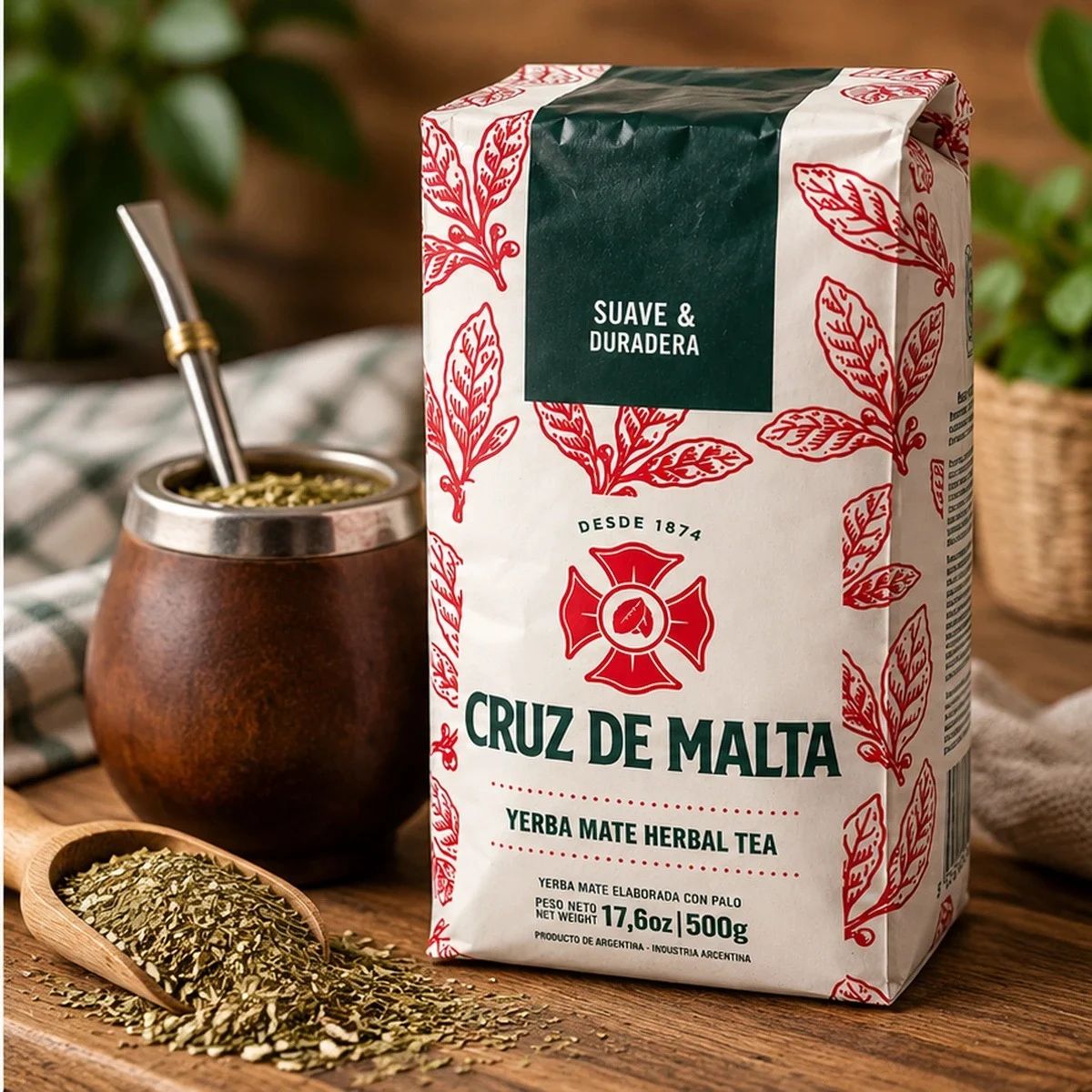 Cruz de Malta yerba mate and traditional Argentine mate